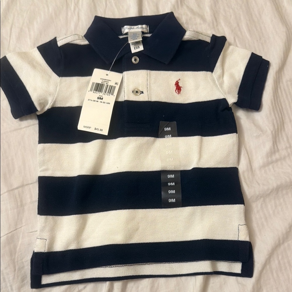 Ralph Lauren Kids Polo Shirt in Navy and White Stripes